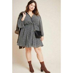 Maeve Carolyn Leopard Print Wrap Dress White & Black Size XL Anthropolog…